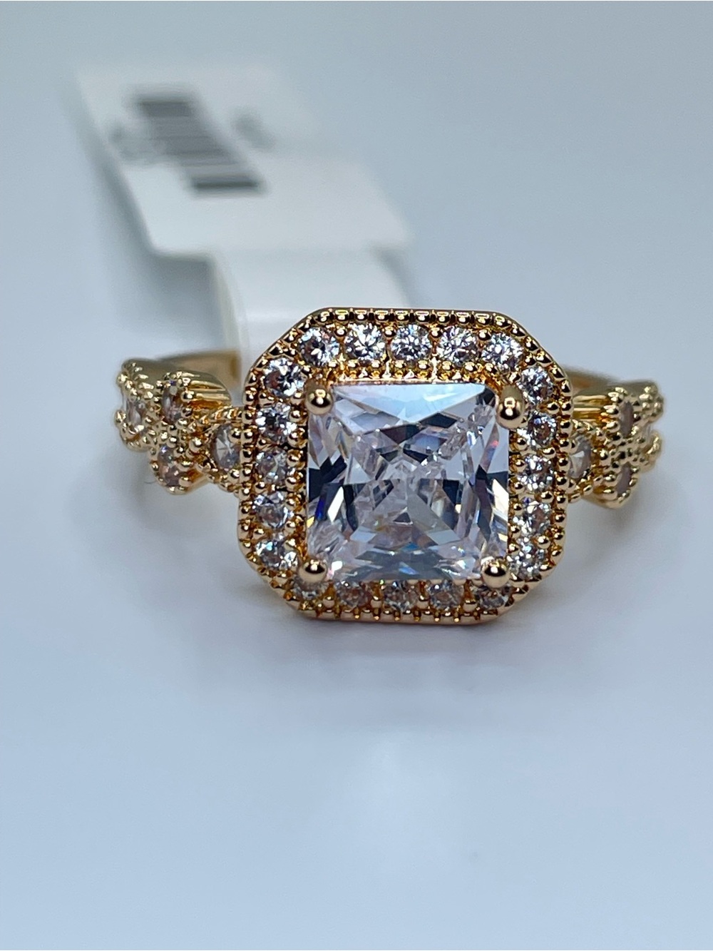 Swarovski Crystal Elements White Cushion Swarovski Crystal Halo Art Deco Ring 7